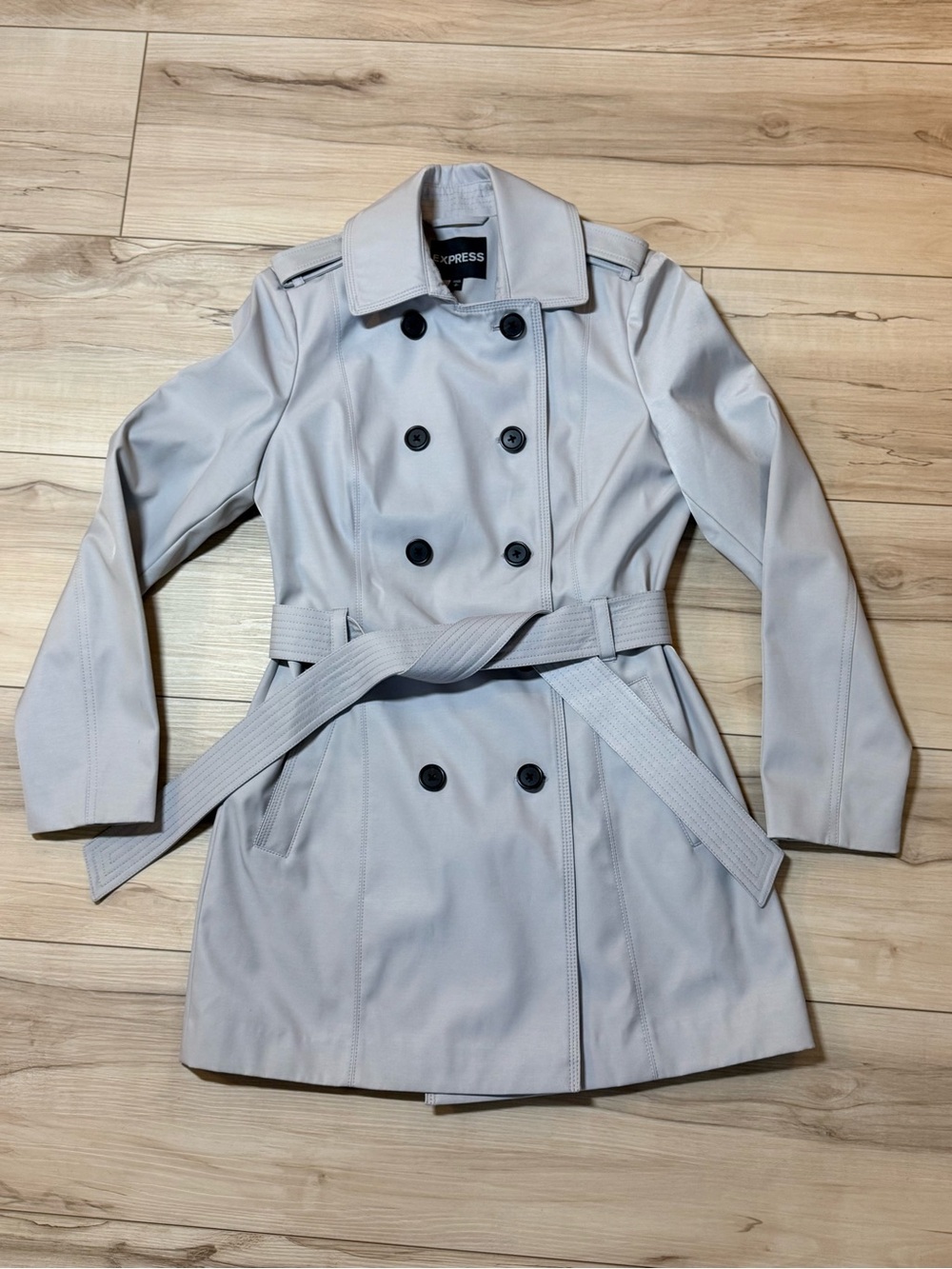 Express Women’s Light Gray Double-Breasted Trench Coat Size Small